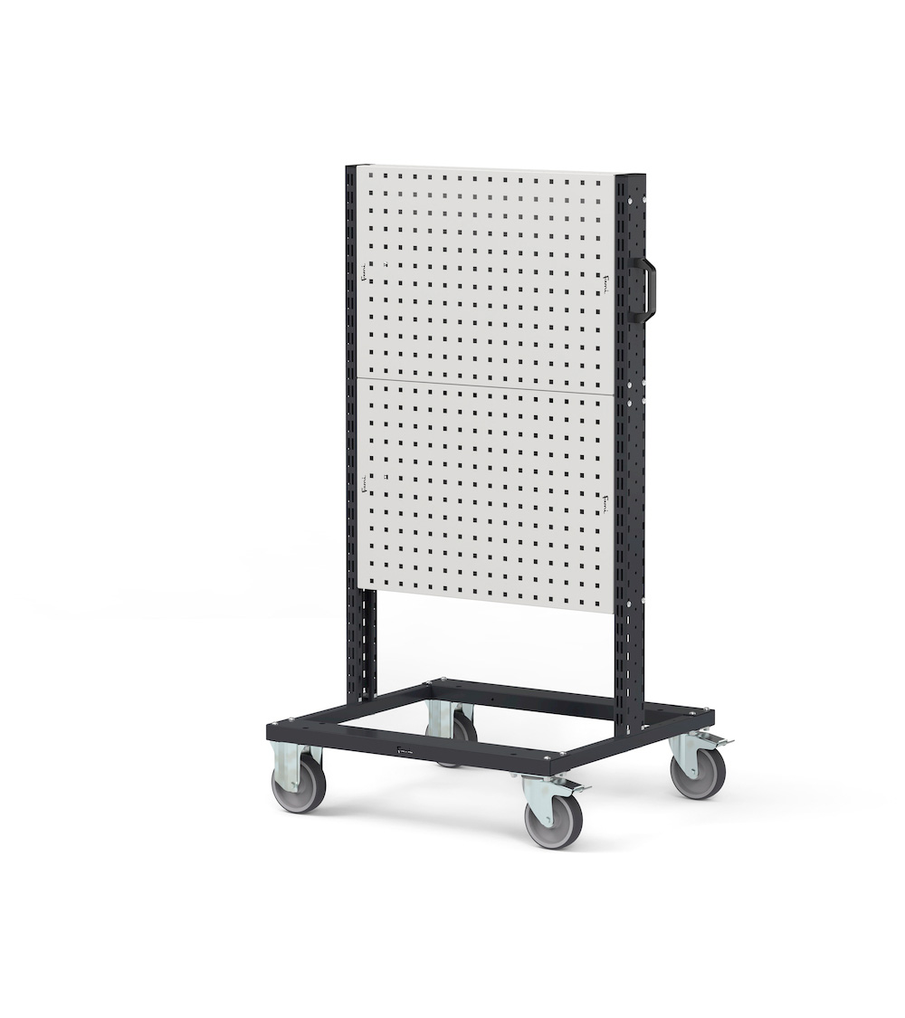 Bin Cart met 2-zijdig 2 of 3 perfo panelen boven elkaar 761mmBx668mmDx1357/1965mmH BINCART0704/05 1